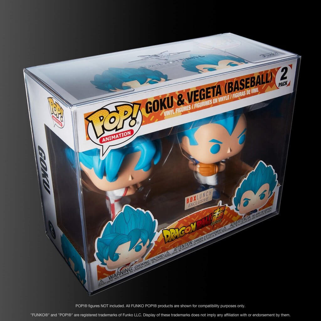 Vaulted Vinyl 2 Pack V2 Premium Protectors for Funko pop figures with Dragonball Z Goku & Vegeta (Baseball) figurine-- UV/ Scratch resistant